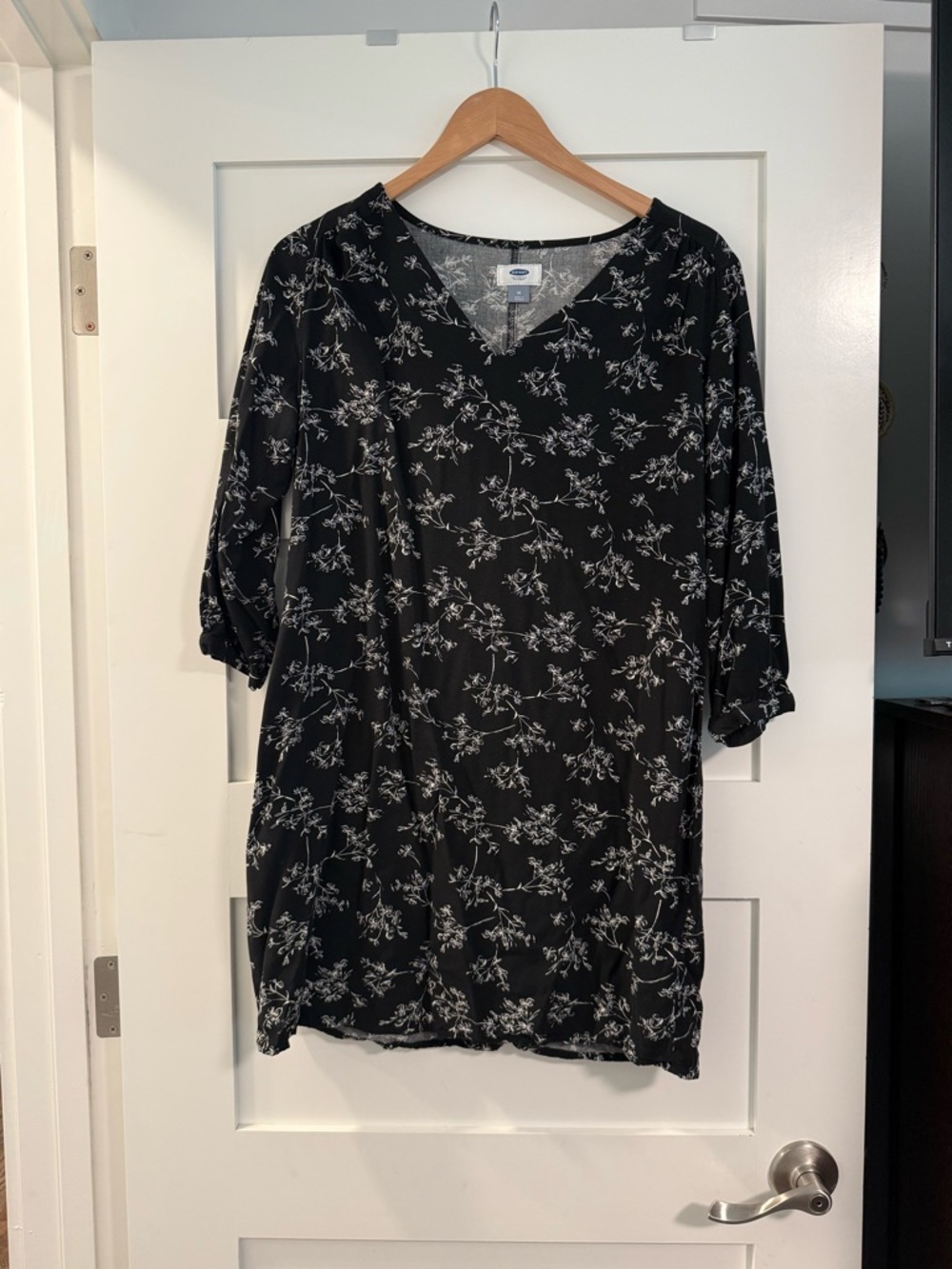 Old Navy Black Floral Dress with 3/4 length sleeves